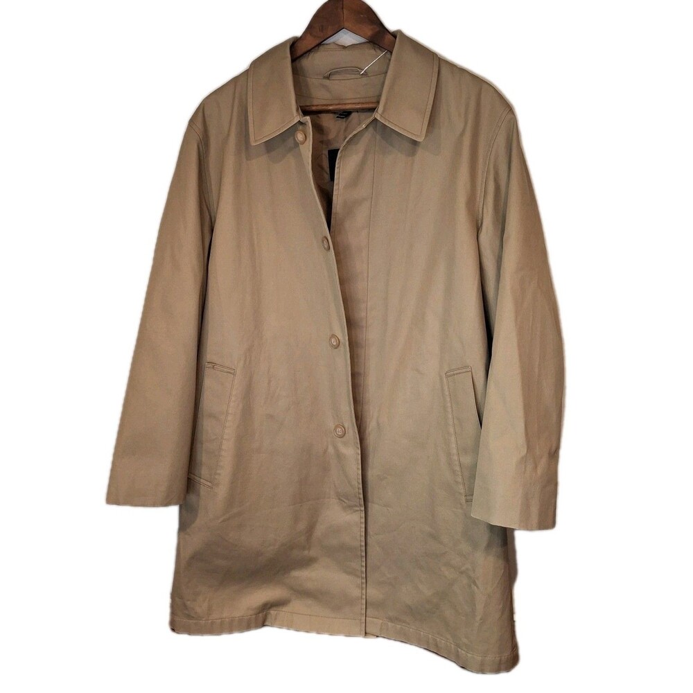 Nautica Men’s 40R Overcoat Khaki Trench Coat Removable Insert Button Closure